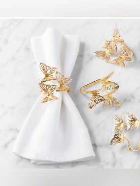 New With Tags In Box Williams Sonoma x Kim Seybert Monarch Napkin Rings, Set of